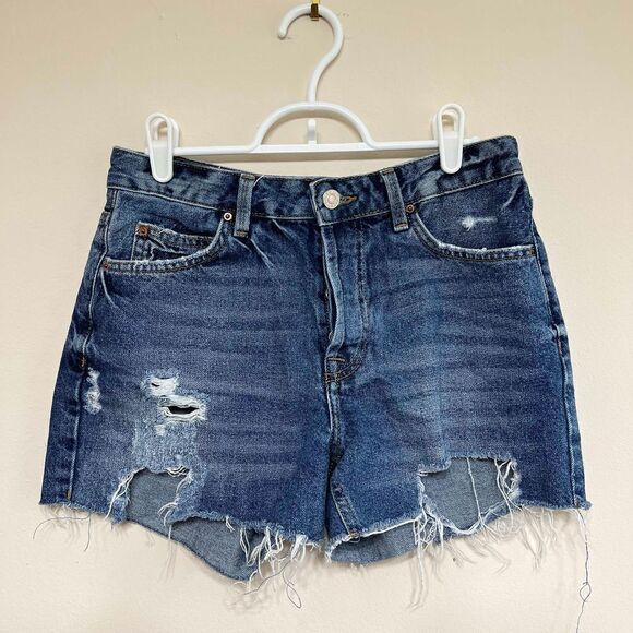Topshop Ashley Moto Distressed Jean Shorts 8 Women - Picture 1 of 9